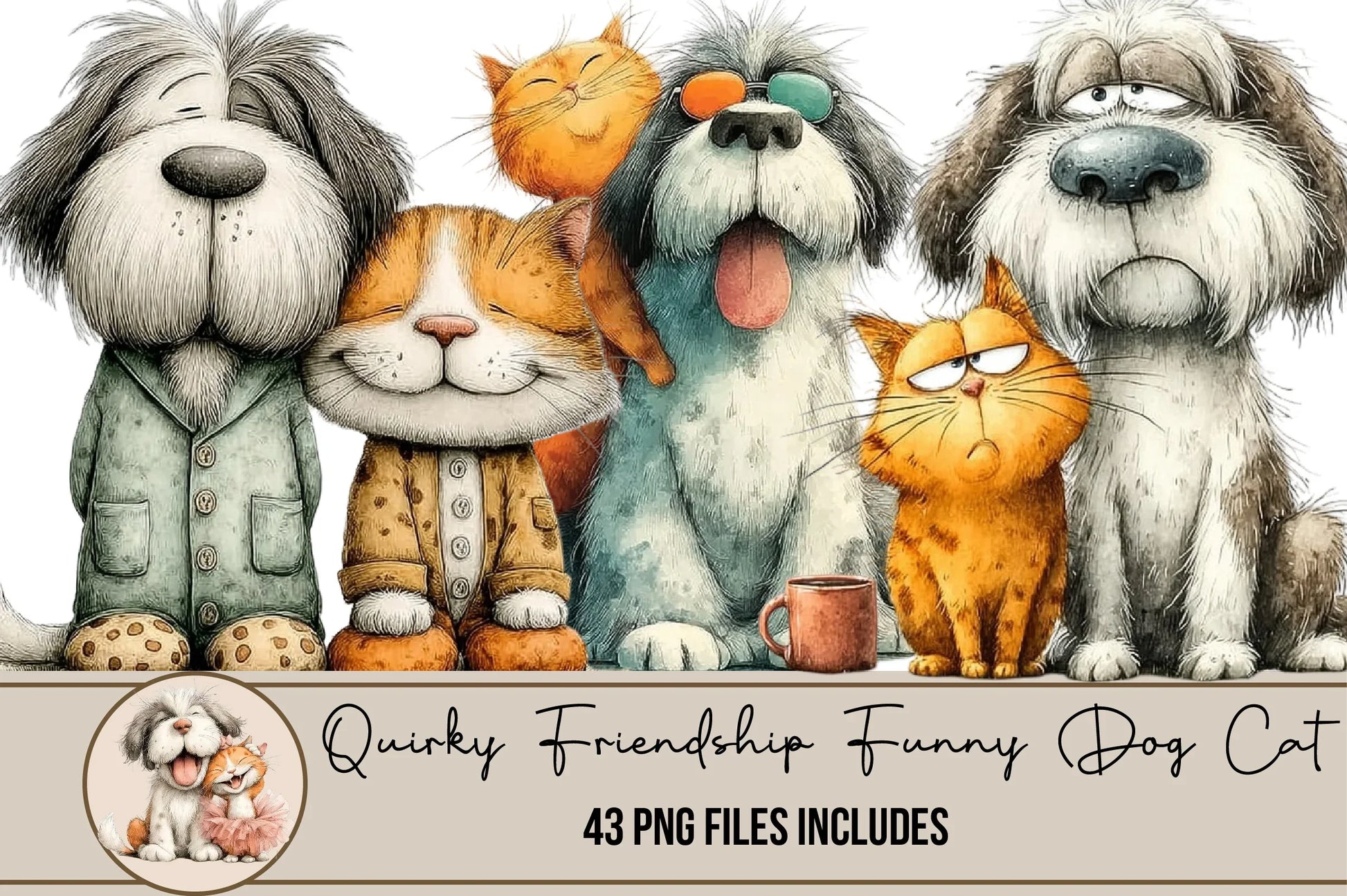 Quirky Friendship Funny Dog Cat Clipart Bundle - CraftNest - Digital Crafting and Art