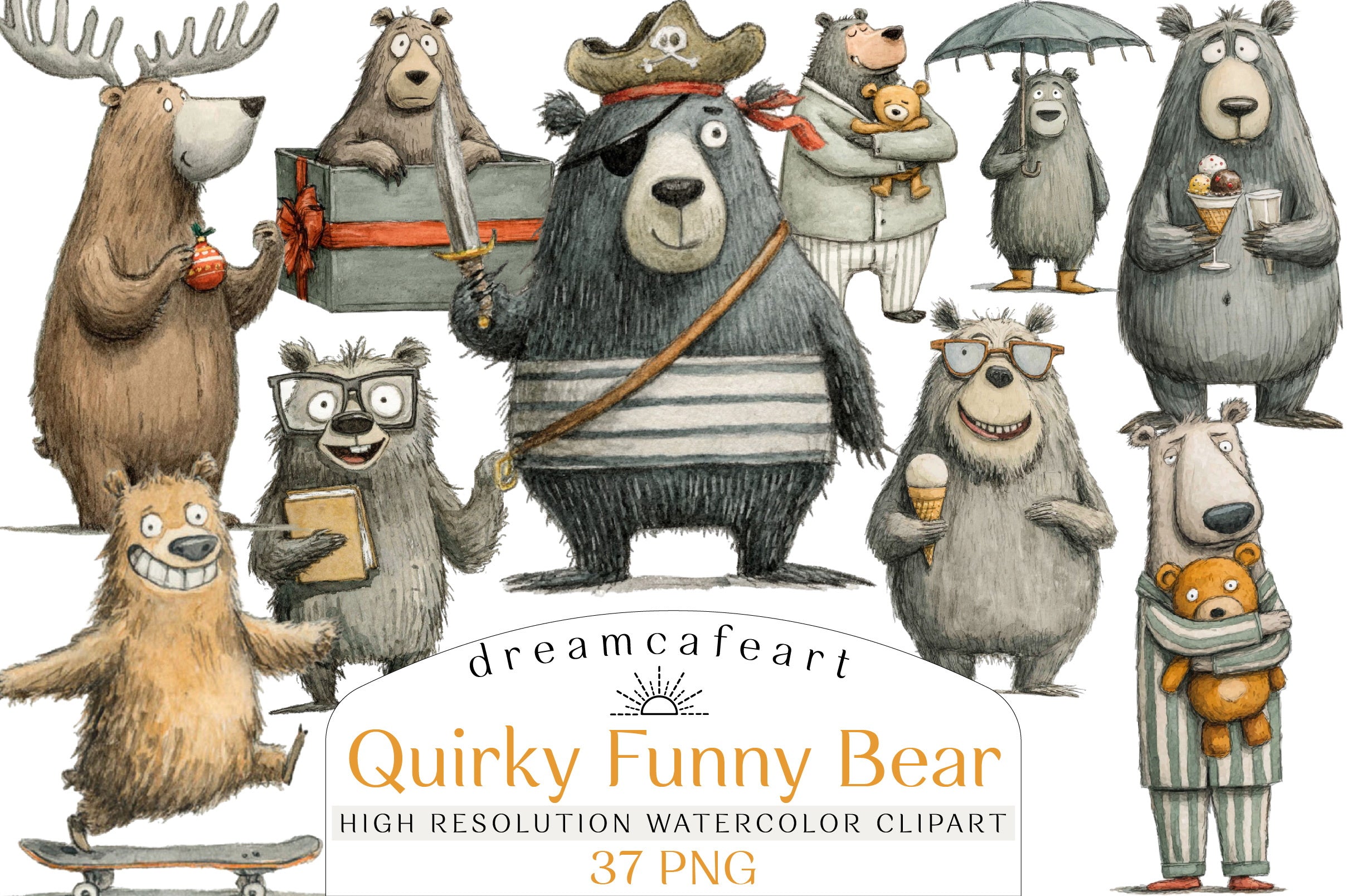 Quirky Funny Bear Clipart Bundle