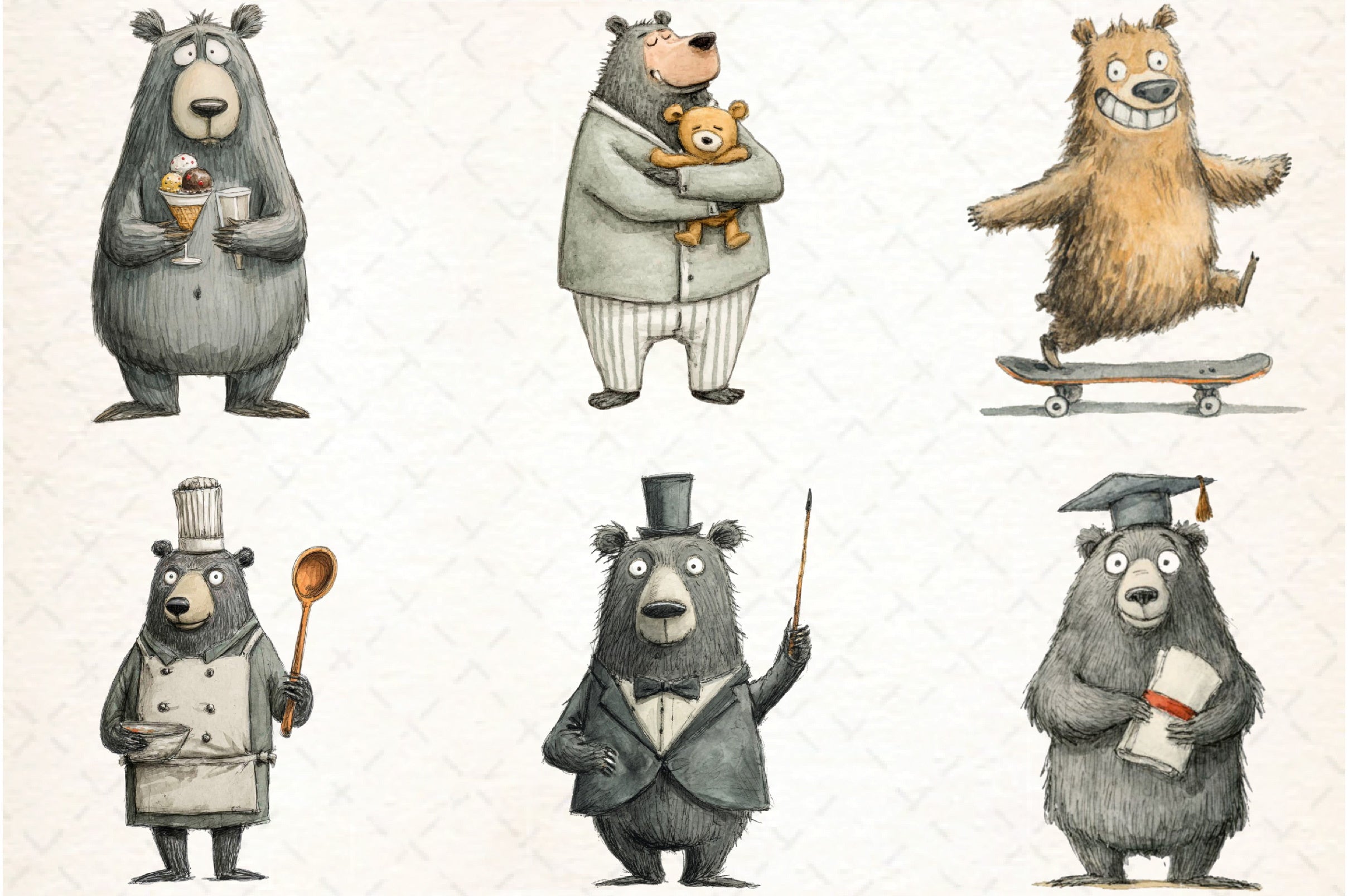 Quirky Funny Bear Clipart Bundle