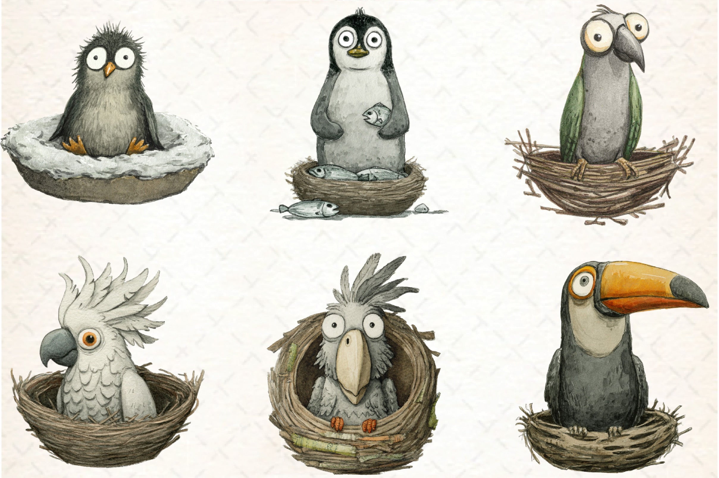 Quirky Funny Birds Clipart Bundle