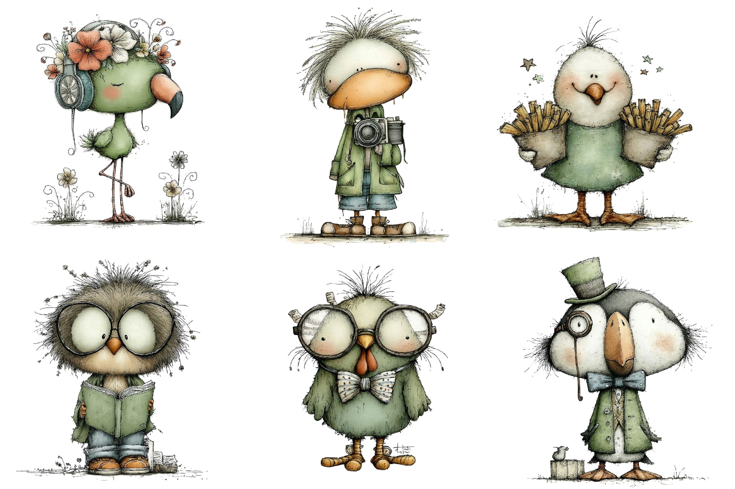 Quirky Funny Birds Clipart Bundle