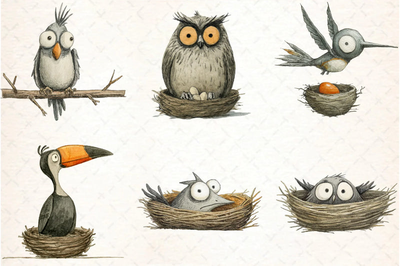 Quirky Funny Birds Clipart Bundle - CraftNest - Digital Crafting and Art