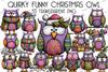 Quirky Funny Christmas Owl Clipart Bundle