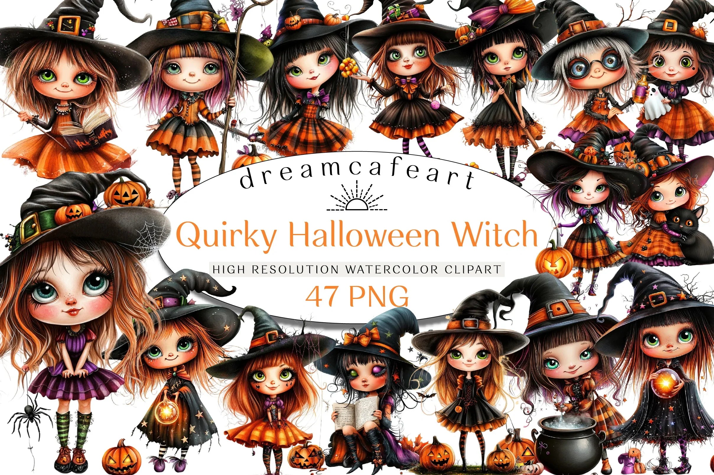 Quirky Halloween Witch Clipart Bundle - CraftNest - Digital Crafting and Art