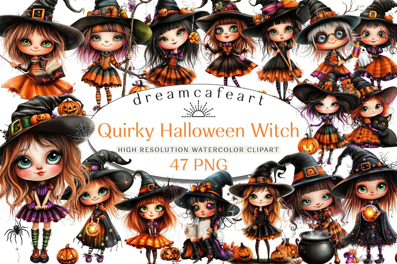 Quirky Halloween Witch Clipart Bundle - CraftNest - Digital Crafting and Art