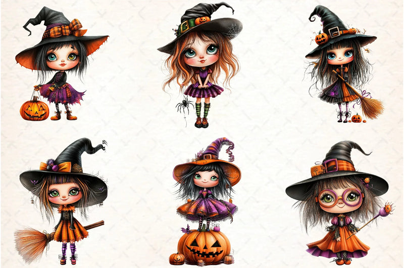 Quirky Halloween Witch Clipart Bundle - CraftNest - Digital Crafting and Art