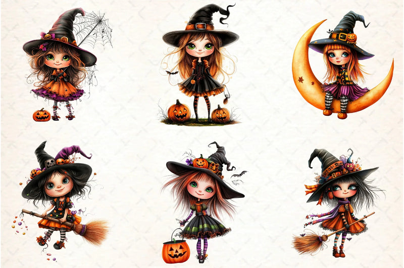 Quirky Halloween Witch Clipart Bundle - CraftNest - Digital Crafting and Art