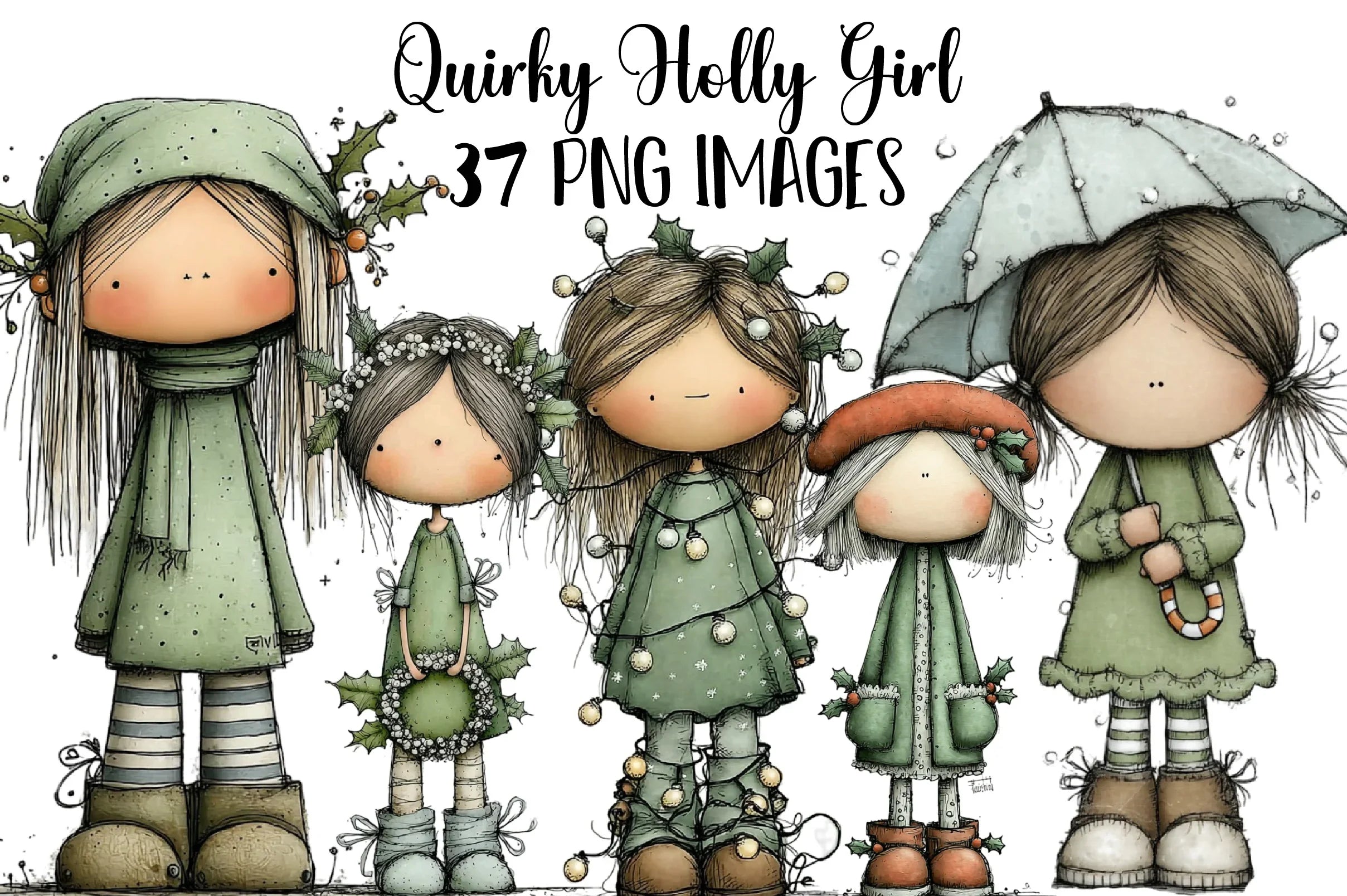 Quirky Holly Girl Clipart Bundle - CraftNest - Digital Crafting and Art