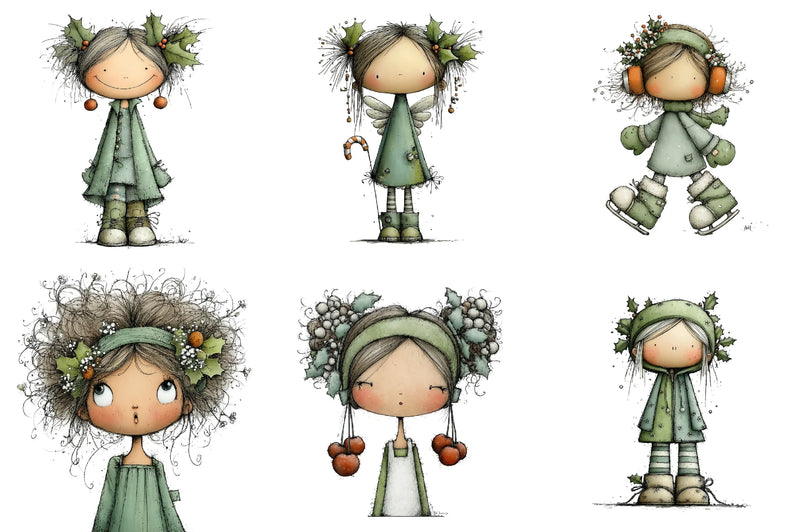 Quirky Holly Girl Clipart Bundle - CraftNest - Digital Crafting and Art