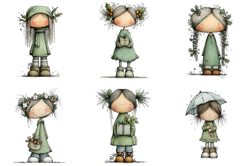 Quirky Holly Girl Clipart Bundle - CraftNest - Digital Crafting and Art
