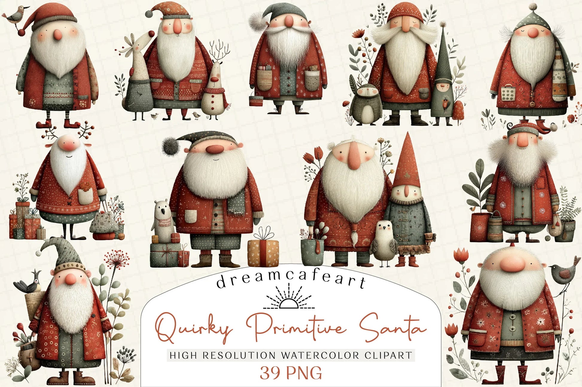 Quirky Primitive Santa Clipart Bundle - CraftNest - Digital Crafting and Art