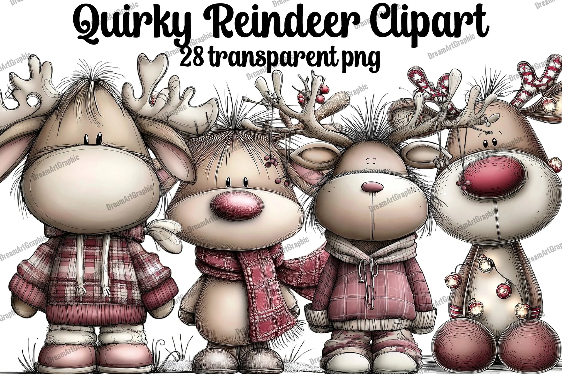 Quirky Reindeer Clipart Bundle - CraftNest - Digital Crafting and Art