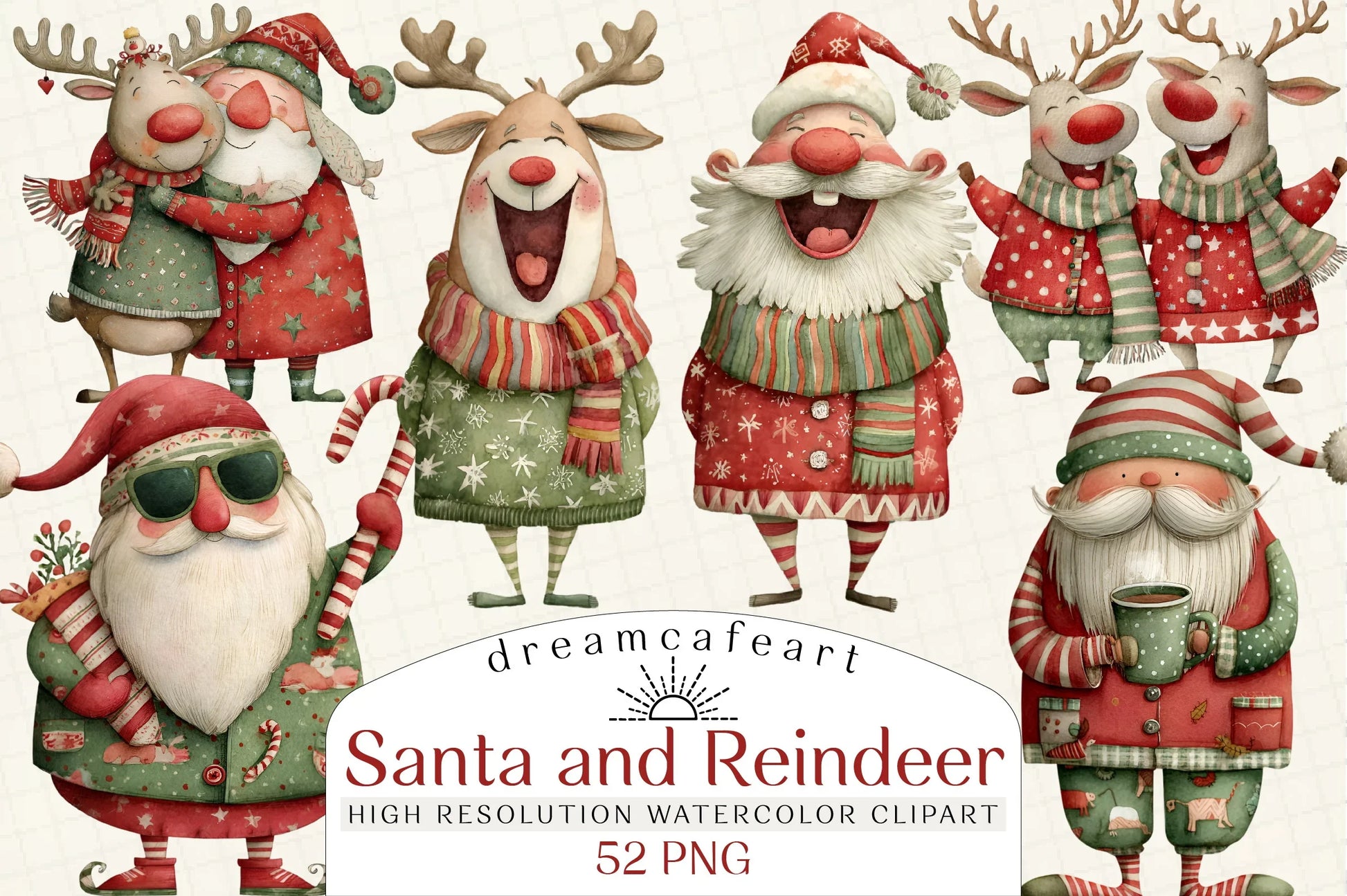 Quirky Santa & Reindeer Clipart Bundle - CraftNest - Digital Crafting and Art
