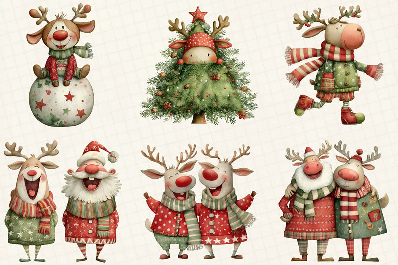 Quirky Santa & Reindeer Clipart Bundle - CraftNest - Digital Crafting and Art