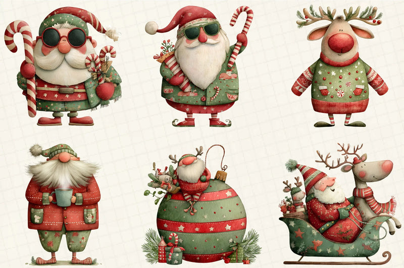 Quirky Santa & Reindeer Clipart Bundle - CraftNest - Digital Crafting and Art