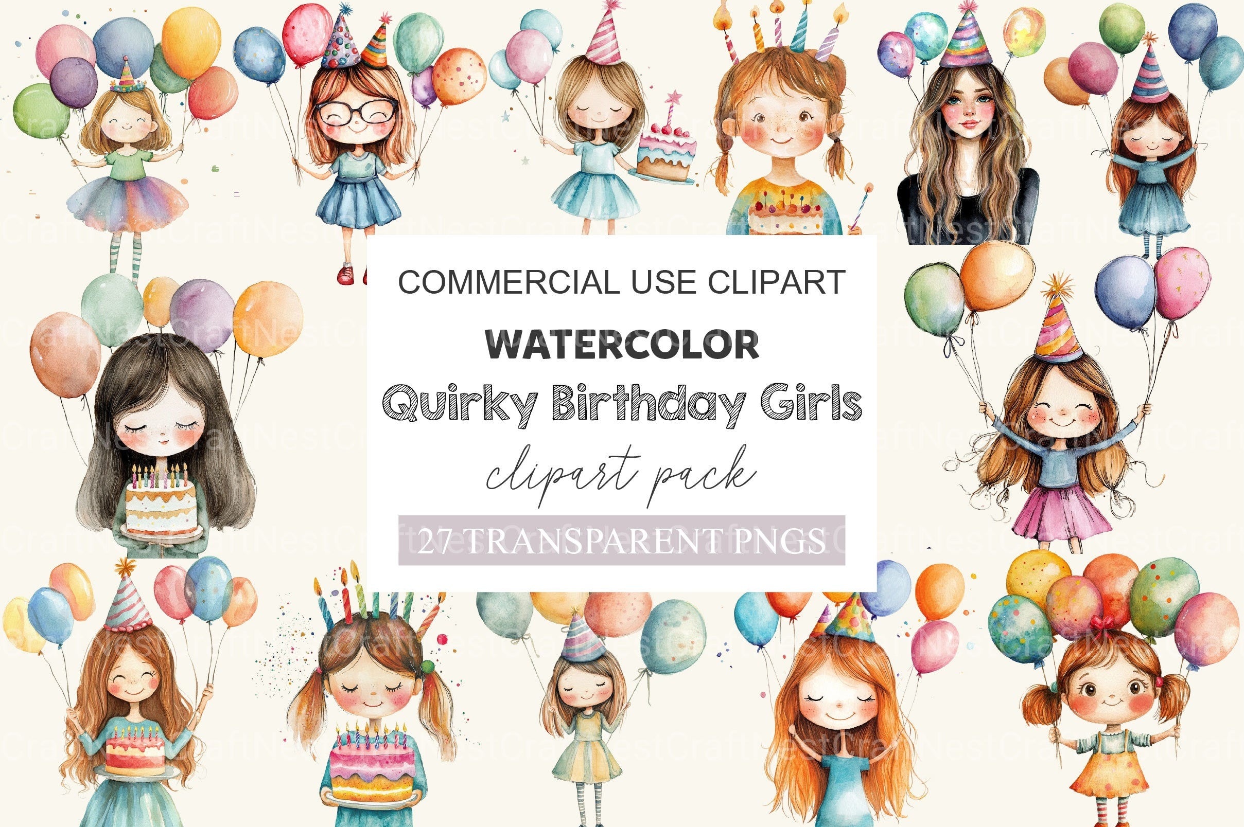 Quirky Birthday Girls Clipart Bundle - CraftNest - Digital Crafting and Art