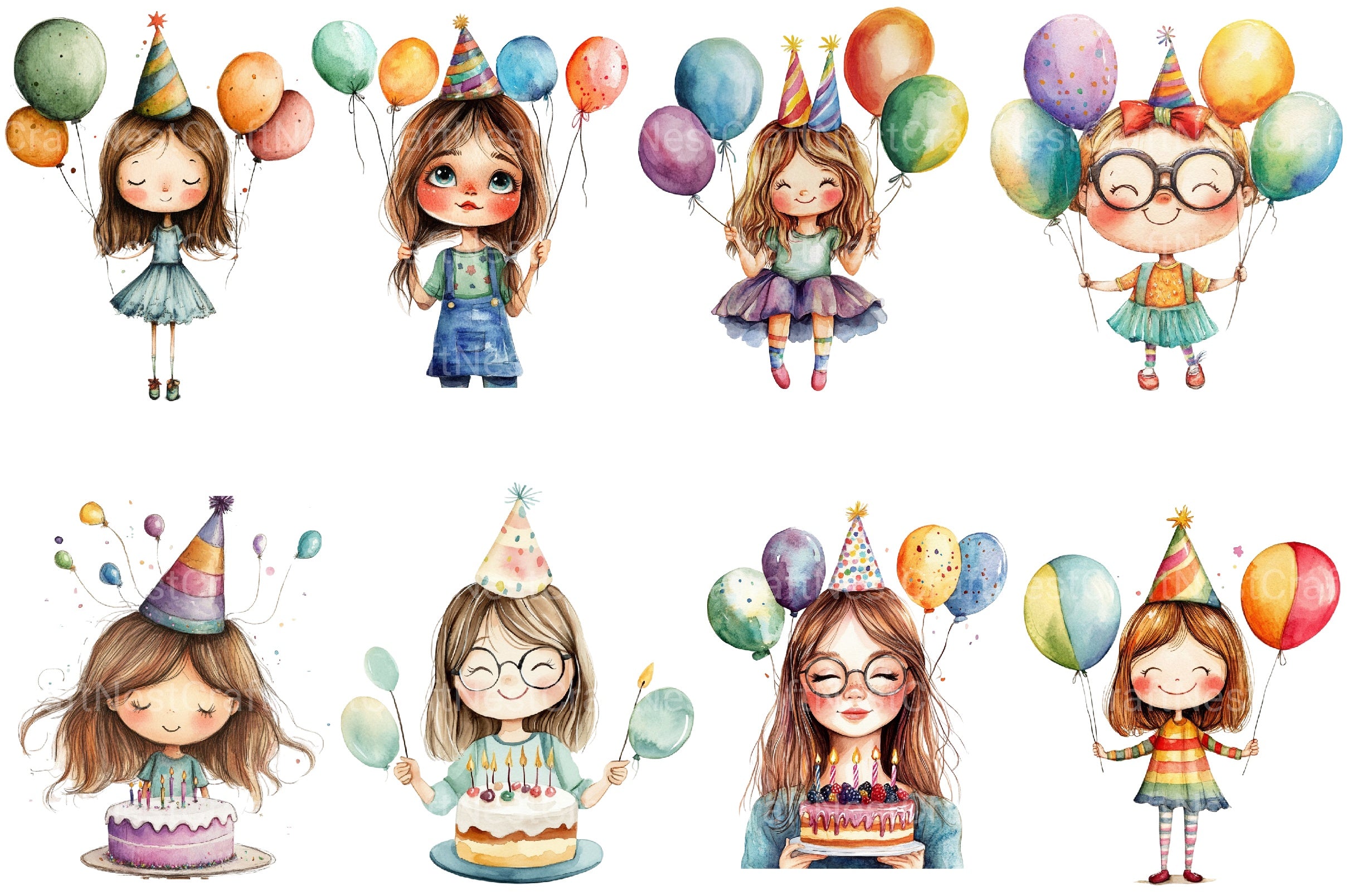 Quirky Birthday Girls Clipart Bundle - CraftNest - Digital Crafting and Art