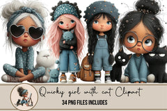 Quirky Girl with Cat Clipart Bundle - CraftNest - Digital Crafting and Art