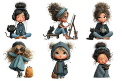 Quirky Girl with Cat Clipart Bundle - CraftNest - Digital Crafting and Art