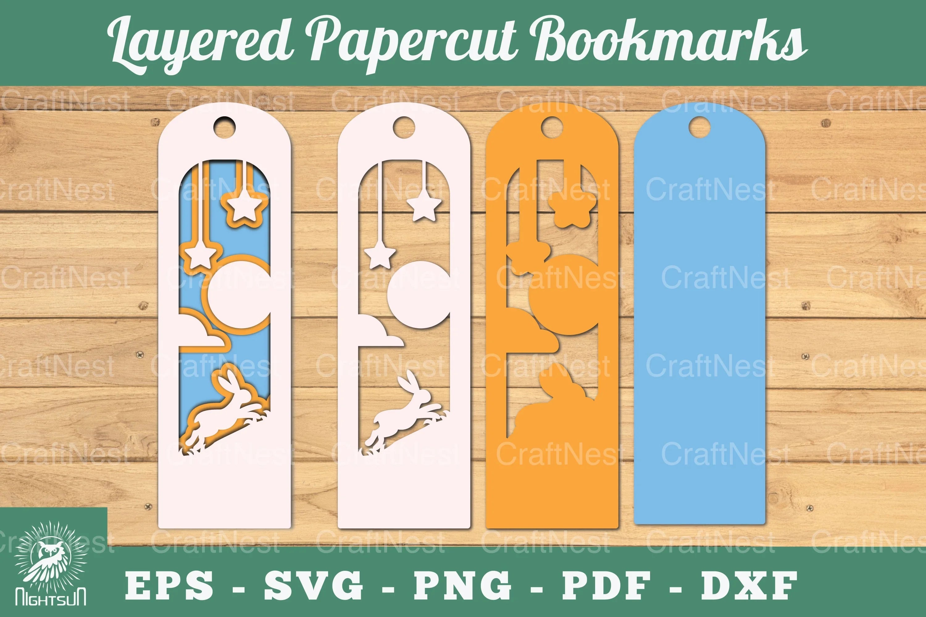 Paper Rabbit Bookmark Rabbit Layered Papercut Bookmarks Clipart Bundle