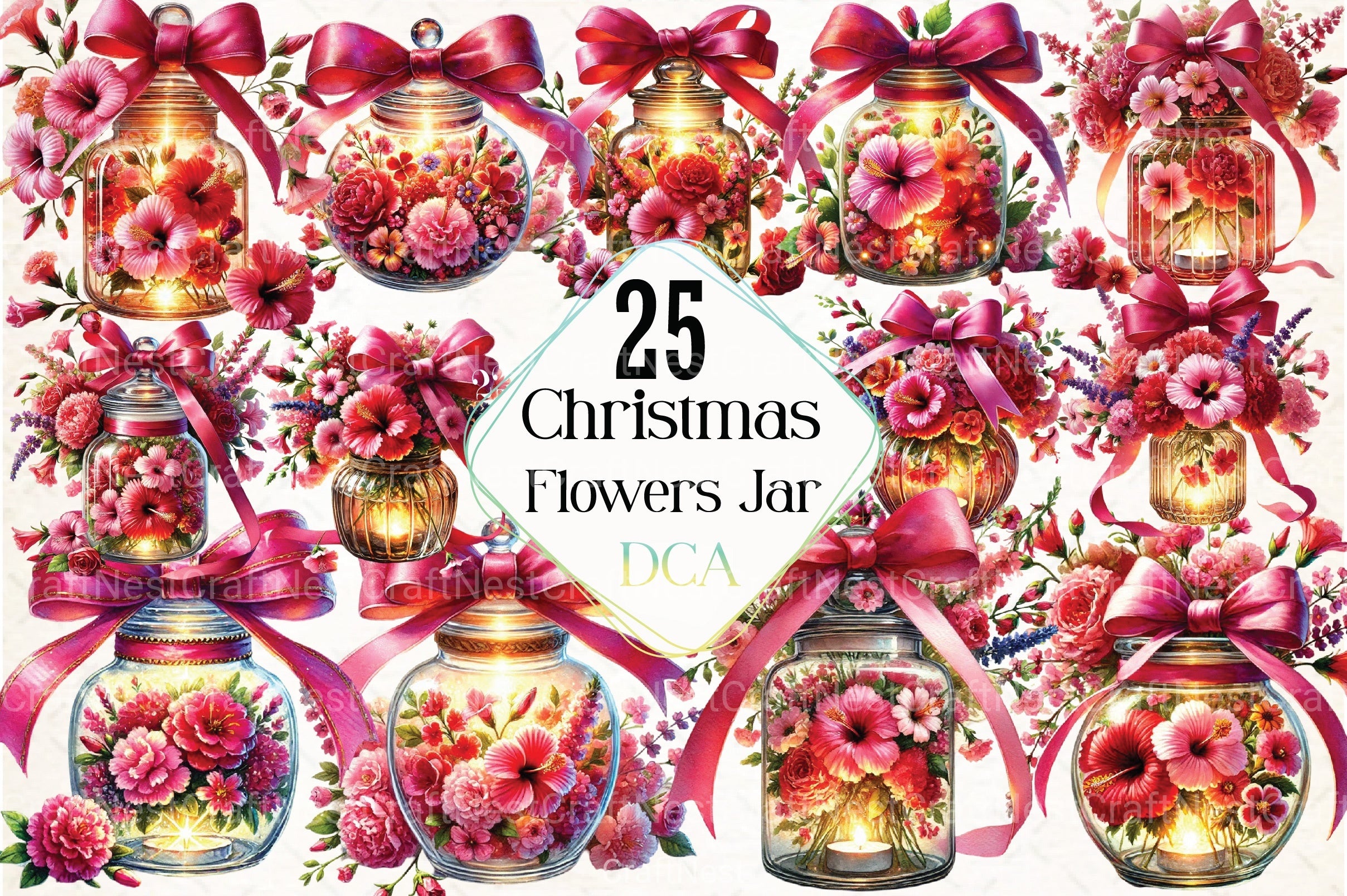 Christmas Flowers Jar Clipart Bundle - CraftNest - Digital Crafting and Art