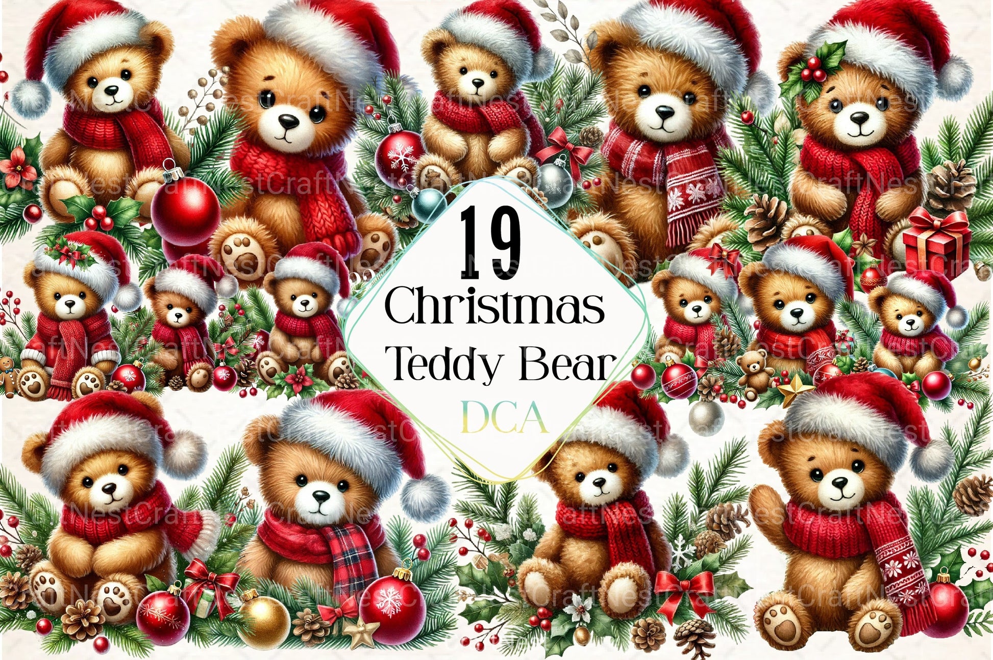 Christmas Teddy Bear Clipart Bundle 1 - CraftNest - Digital Crafting and Art