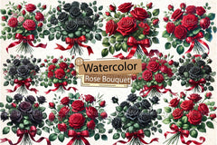 Red & Black Rose Bouquet Clipart Bundle - CraftNest - Digital Crafting and Art
