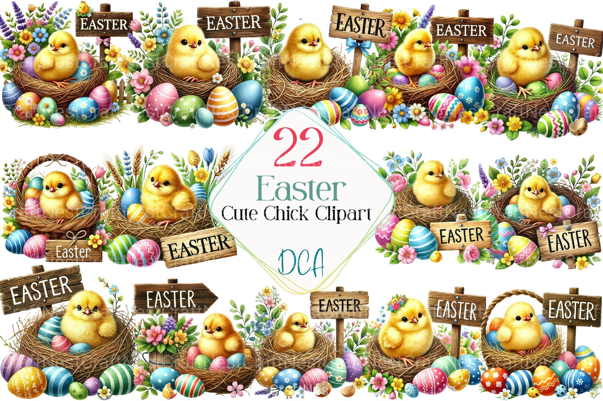 Cute Easter Chick Clipart Bundle  99 - CraftNest - Digital Crafting and Art