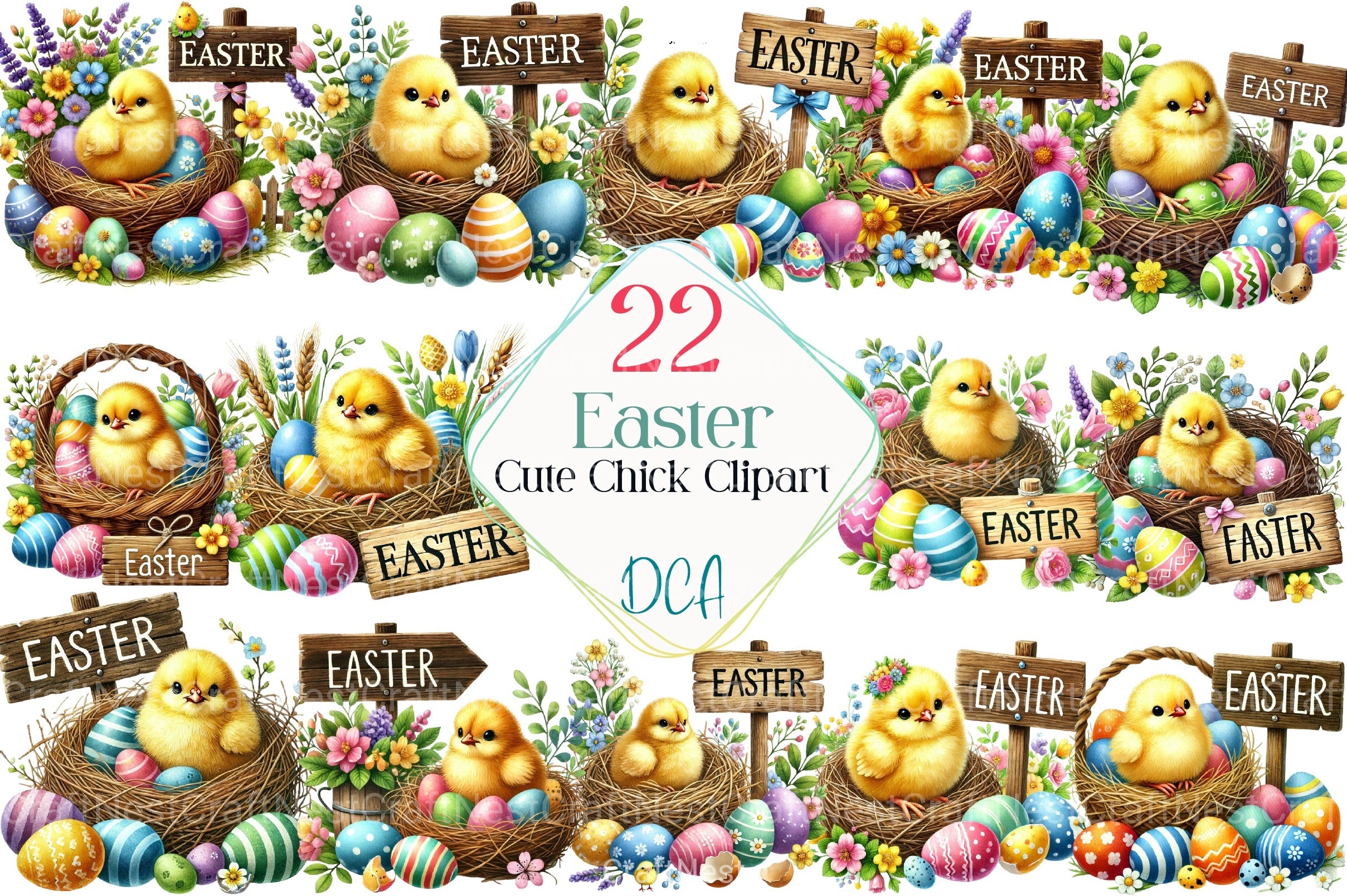 Cute Easter Chick Clipart Bundle  99 - CraftNest - Digital Crafting and Art