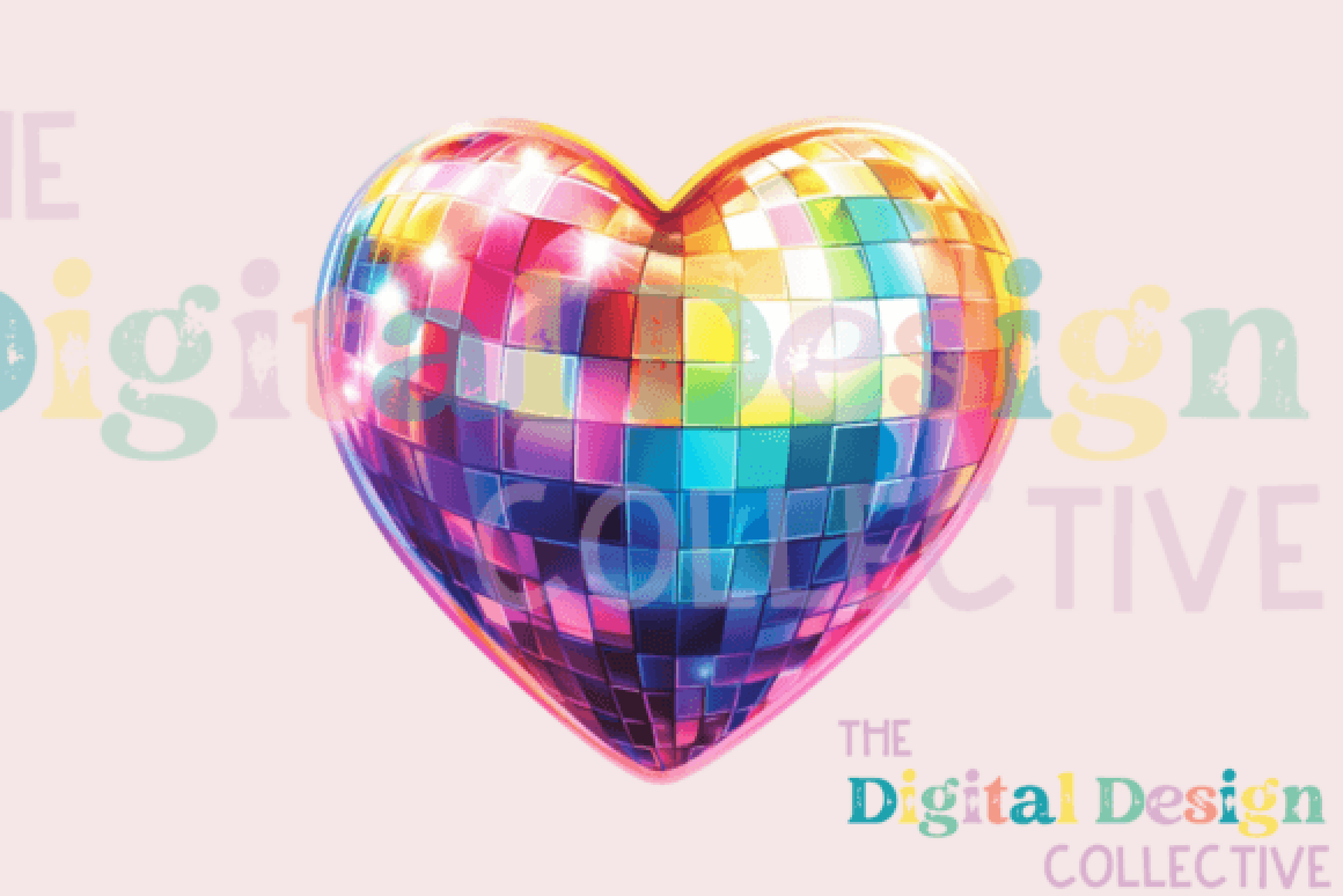 Rainbow Disco Valentine Heart Clipart Bundle