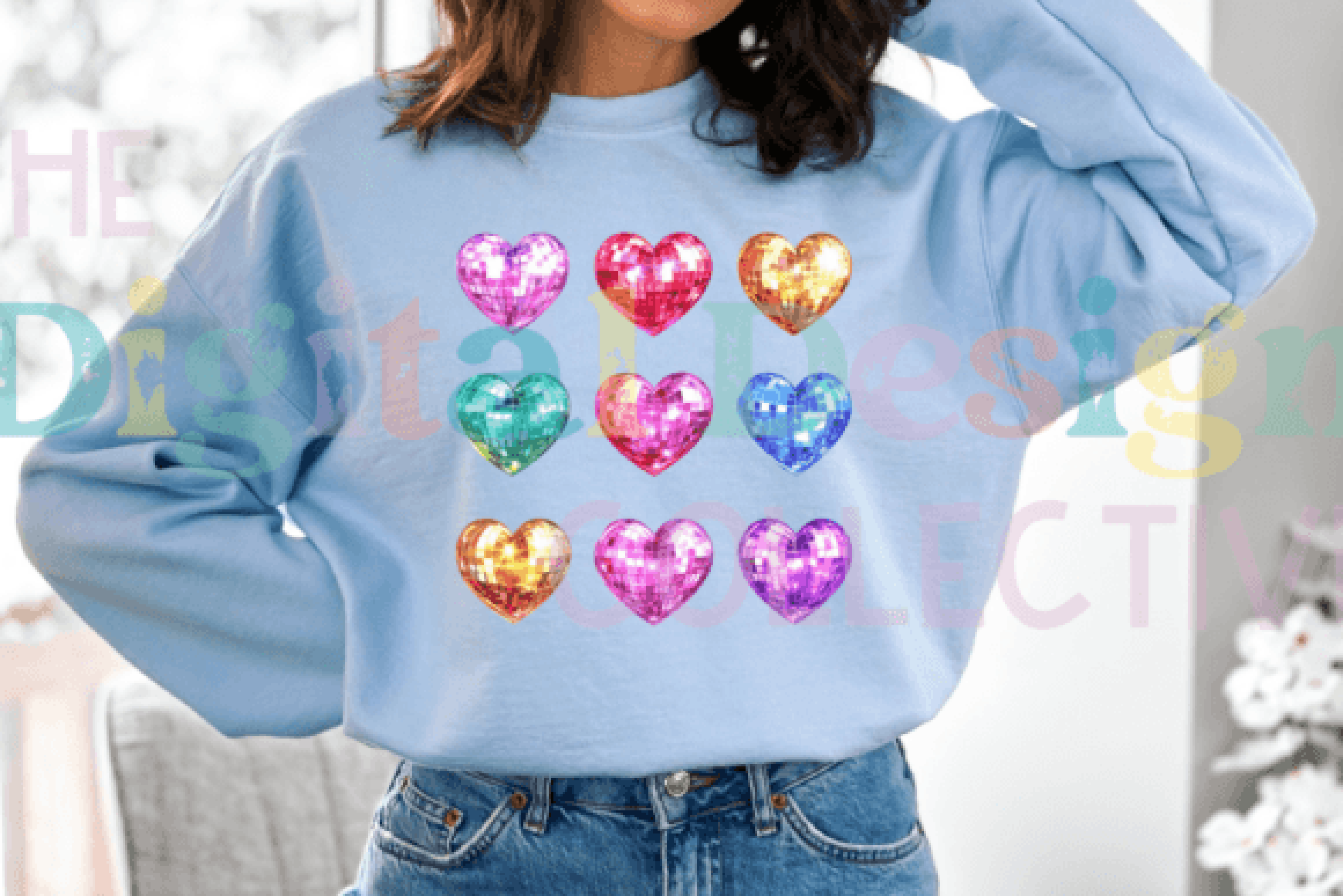 Rainbow Disco Valentine Heart Clipart Bundle