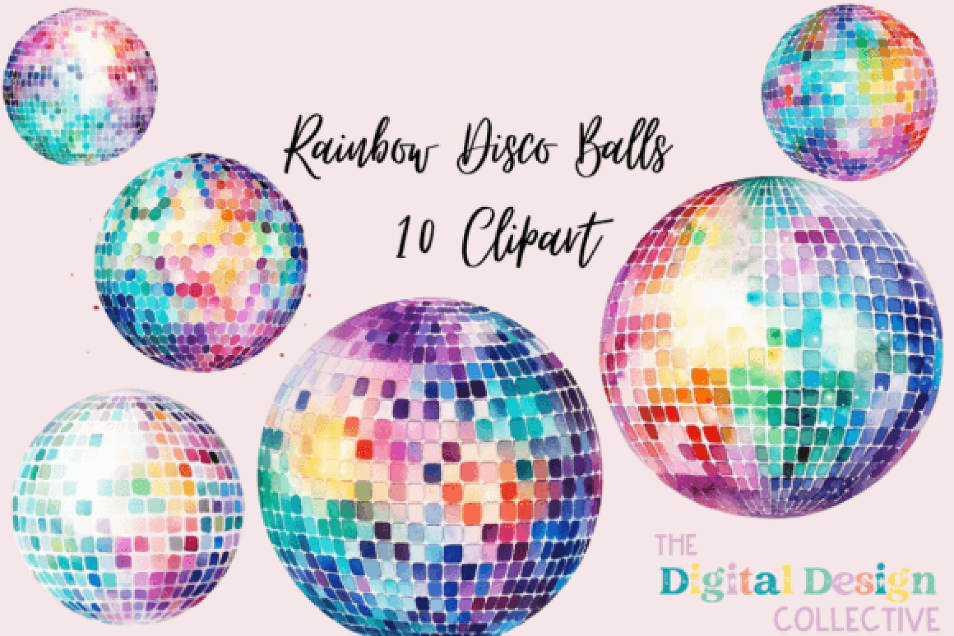 Vibrant Rainbow Disco Balls Clipart Bundle - CraftNest - Digital Crafting and Art