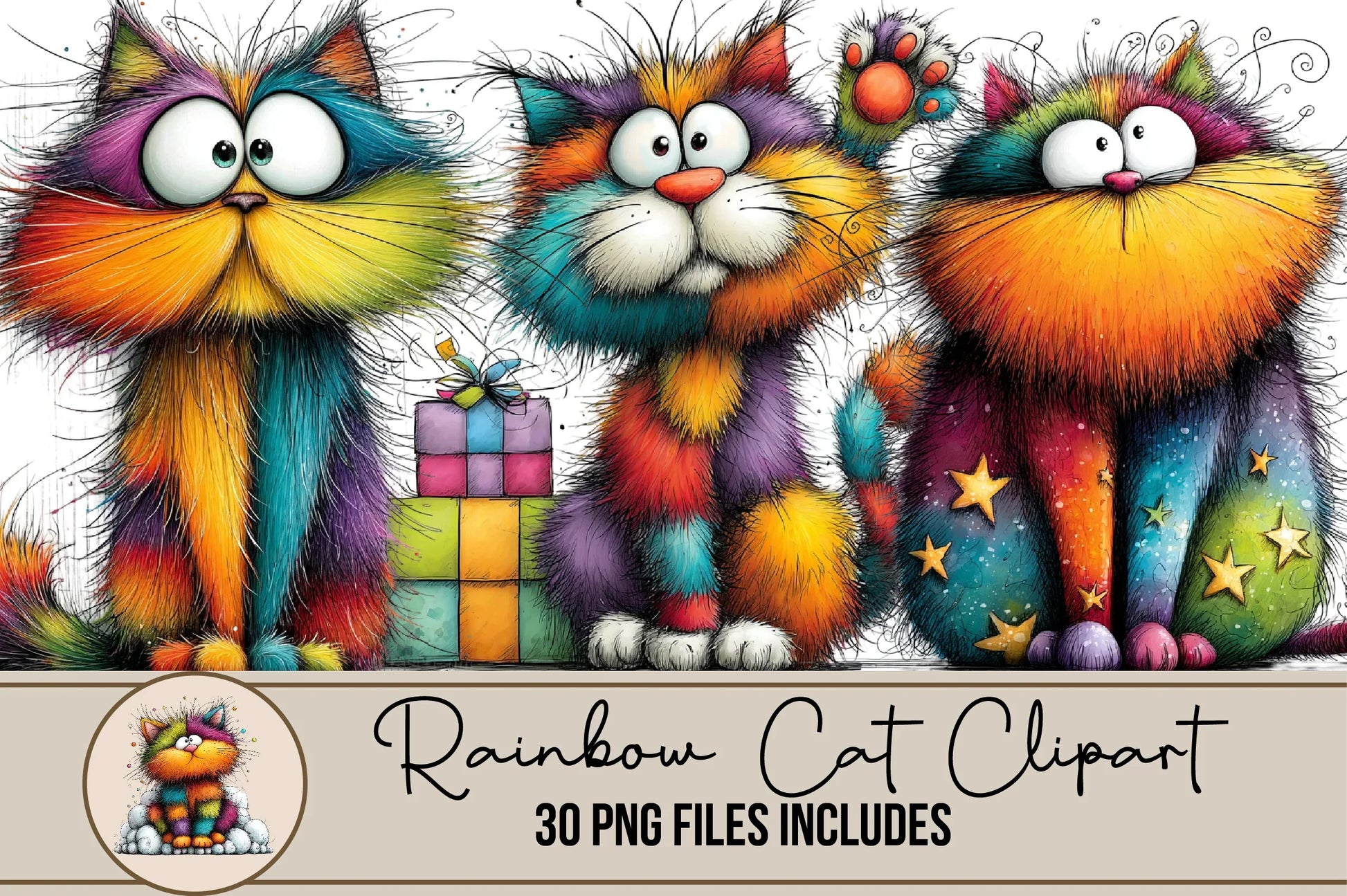 Rainbow Cat Clipart Bundle - CraftNest - Digital Crafting and Art