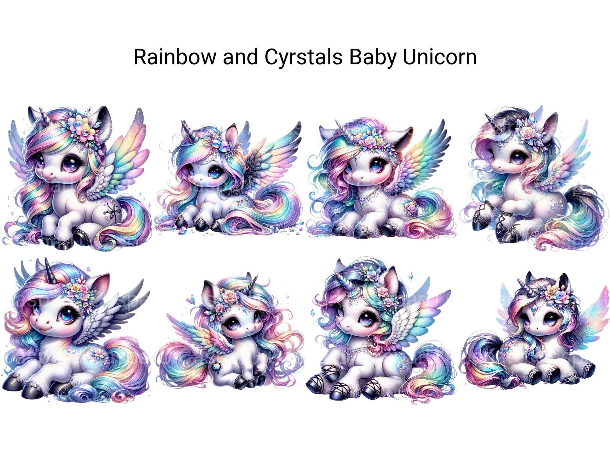Rainbow and Crystals Baby Unicorn - CraftNest - Digital Crafting and Art