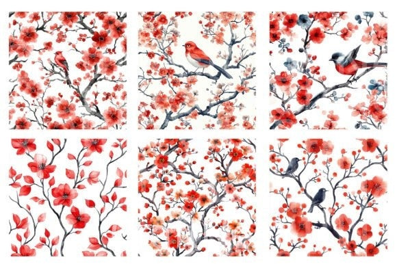 Red Chinoiserie Life Digital Paper - CraftNest - Digital Crafting and Art