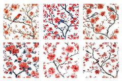 Red Chinoiserie Life Digital Paper - CraftNest - Digital Crafting and Art