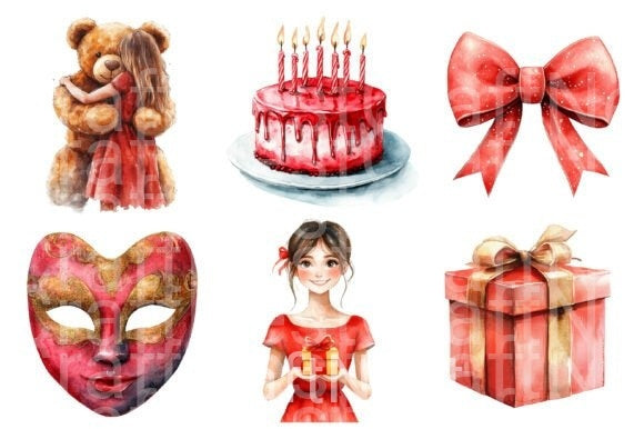 Red Birthday Clipart Bundle - CraftNest - Digital Crafting and Art