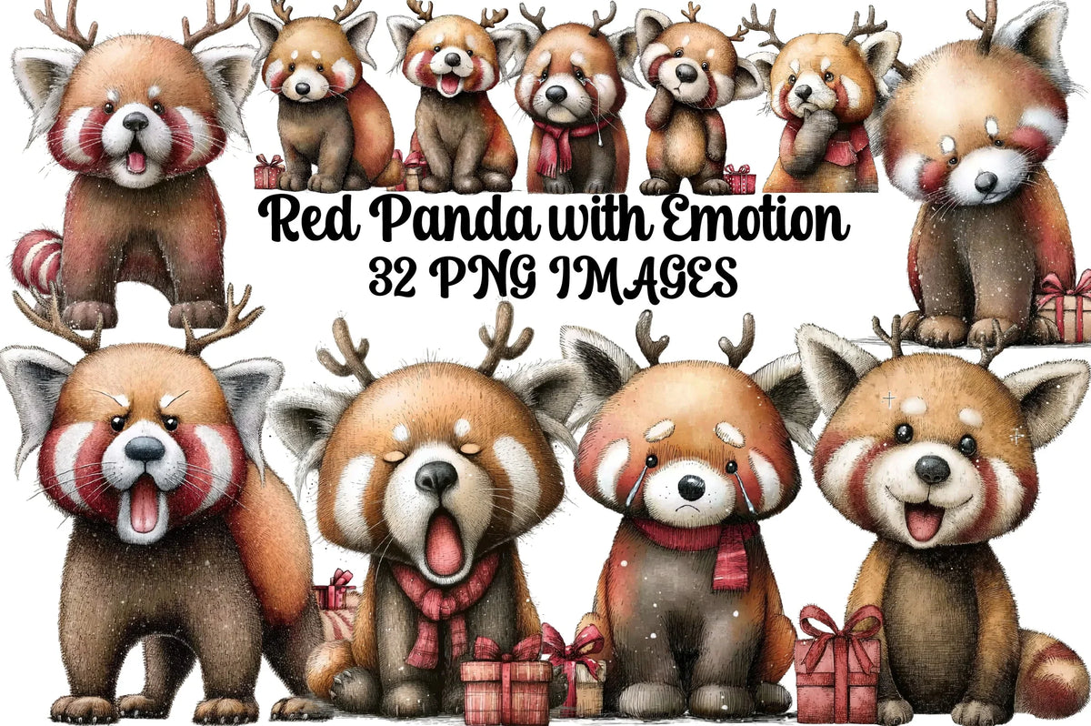 Red Panda Emotion Clipart Bundle