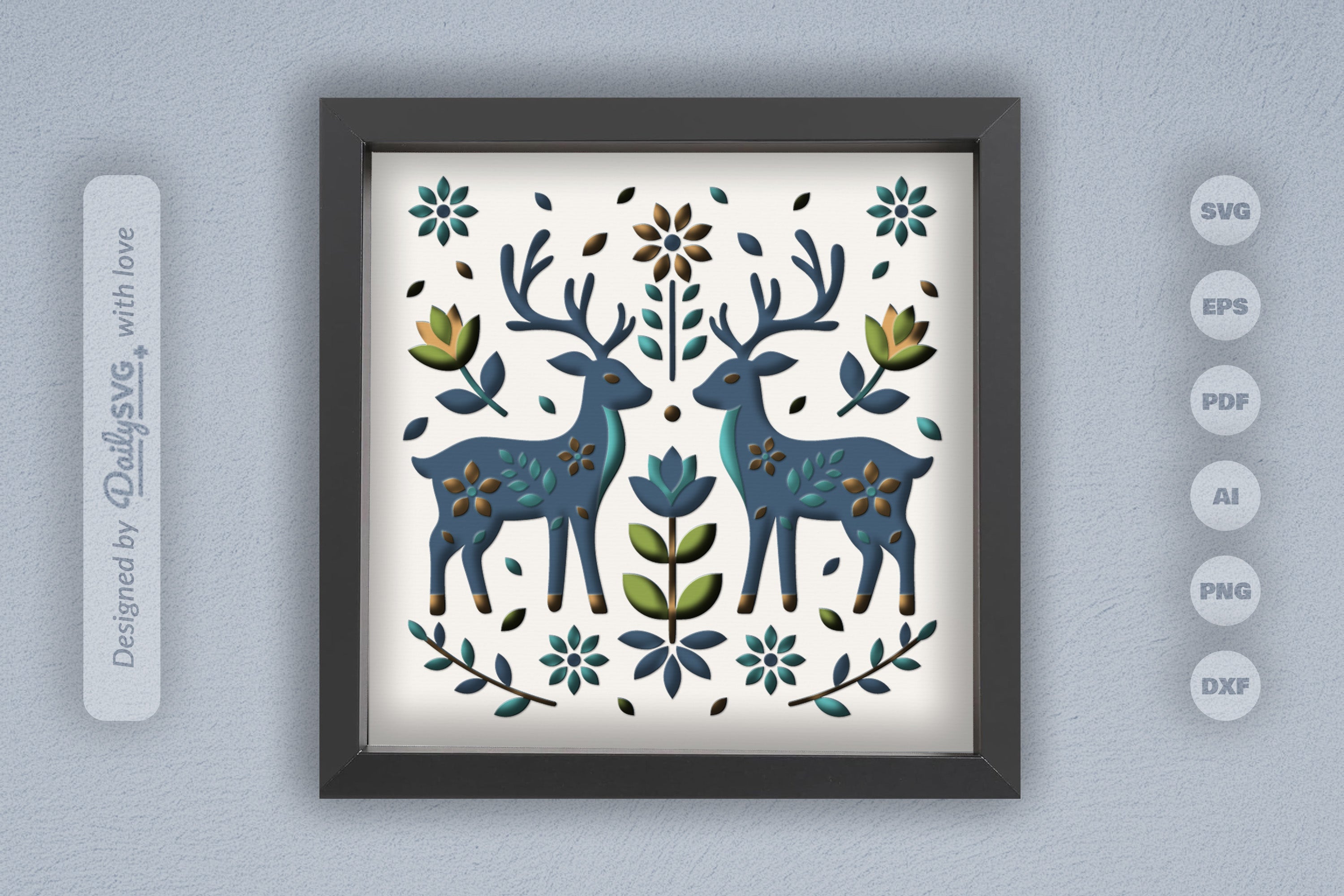 Reindeer Folk Art Papercut Shadow Box SVG Bundle