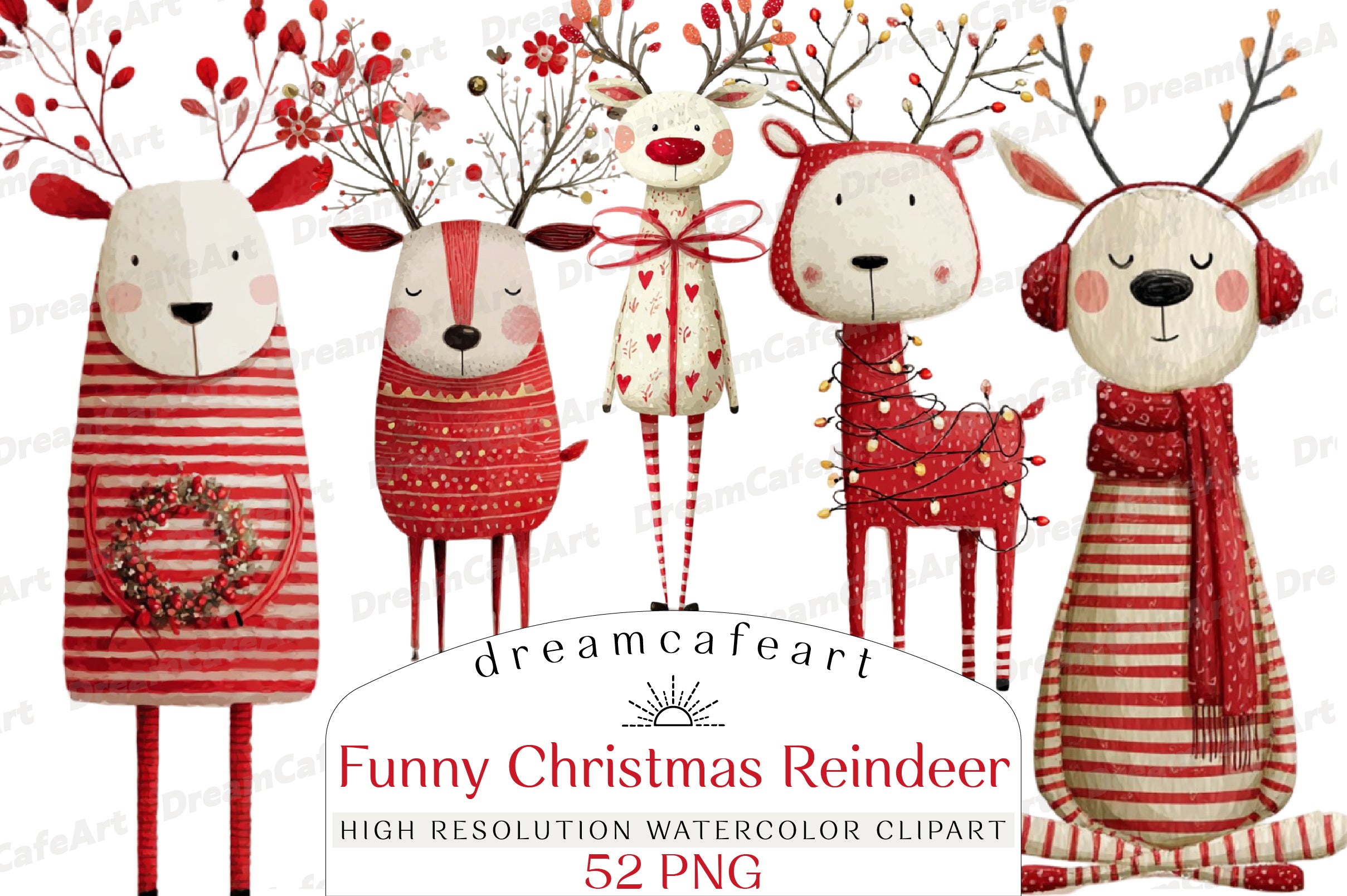Reindeer Funny Christmas Clipart Bundle