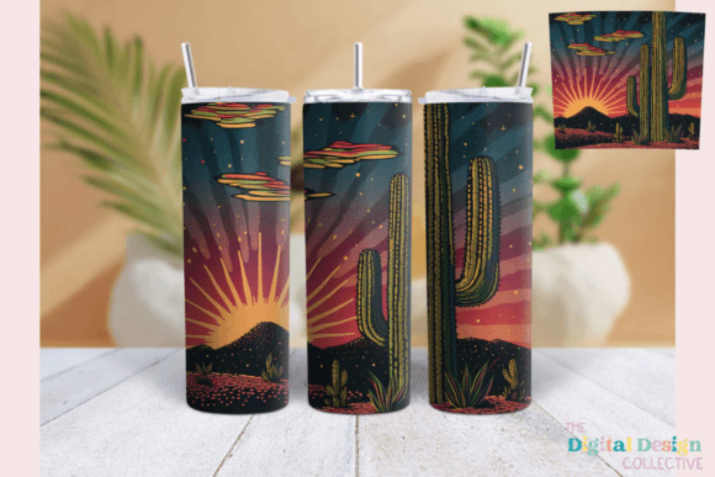 Retro Desert Cactus Western Tumbler Wrap Bundle