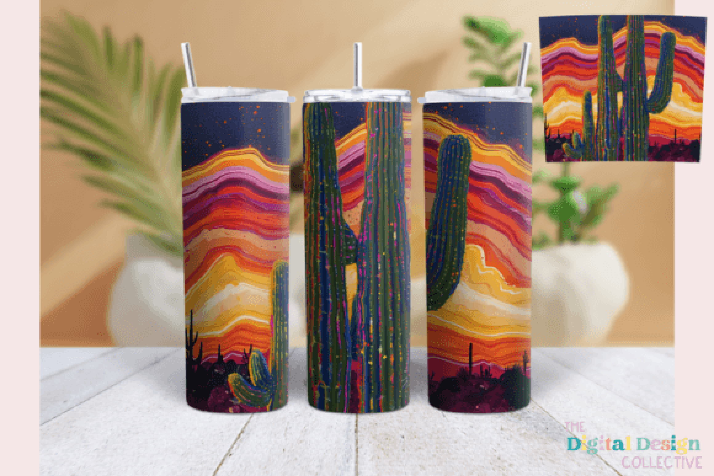 Retro Desert Cactus Western Tumbler Wrap Bundle