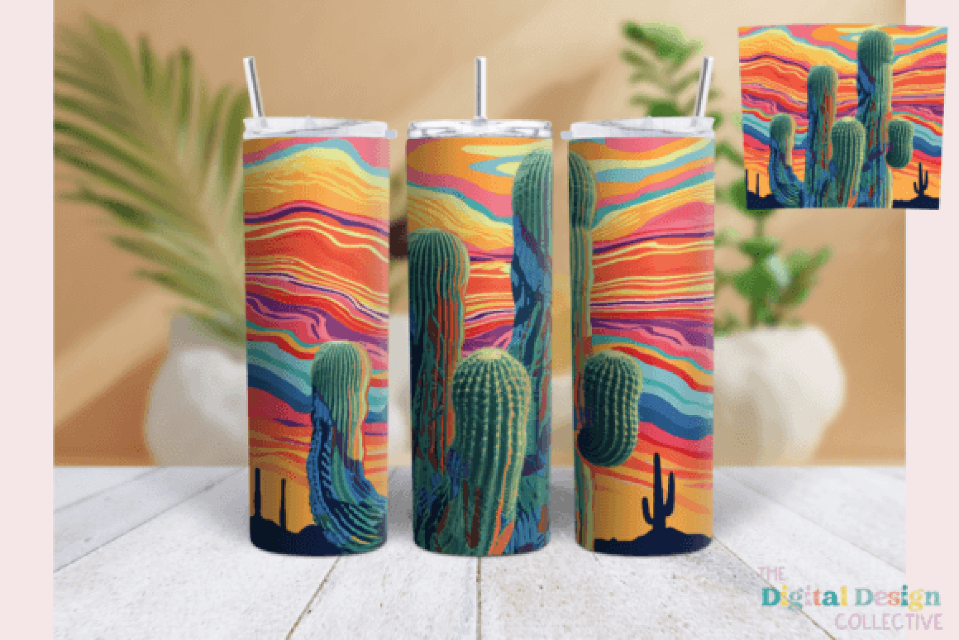 Retro Desert Cactus Western Tumbler Wrap Bundle - CraftNest - Digital Crafting and Art
