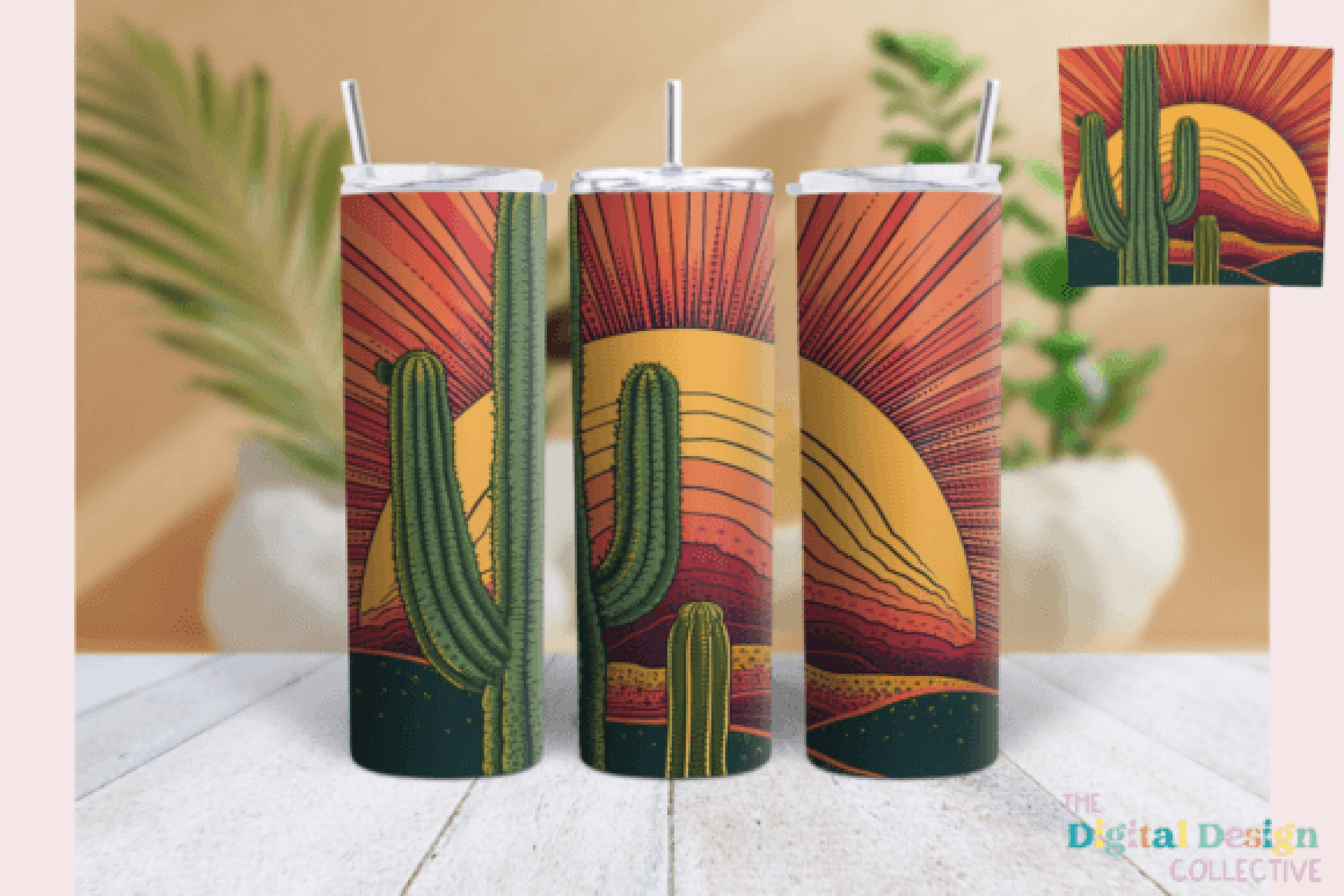 Retro Desert Cactus Western Tumbler Wrap Bundle