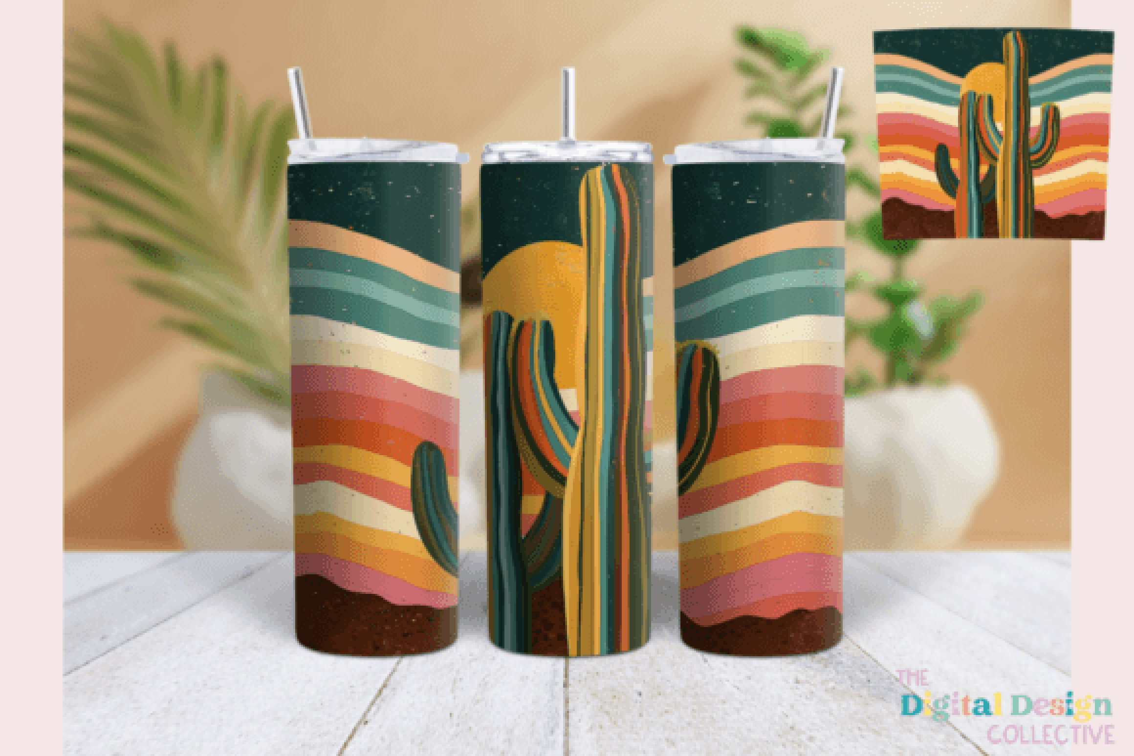 Retro Desert Cactus Western Tumbler Wrap Bundle