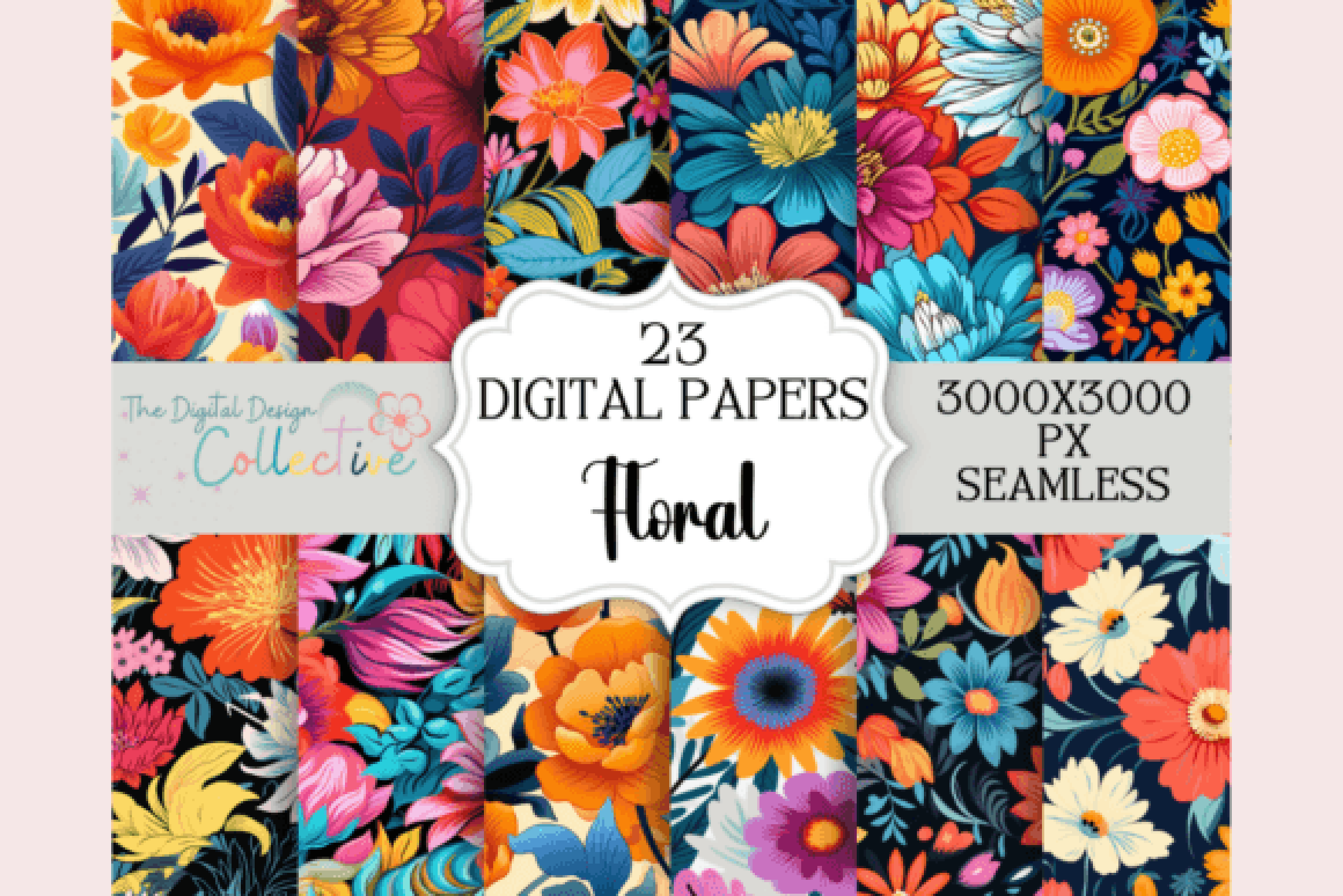 Retro Floral Seamless Digital Paper