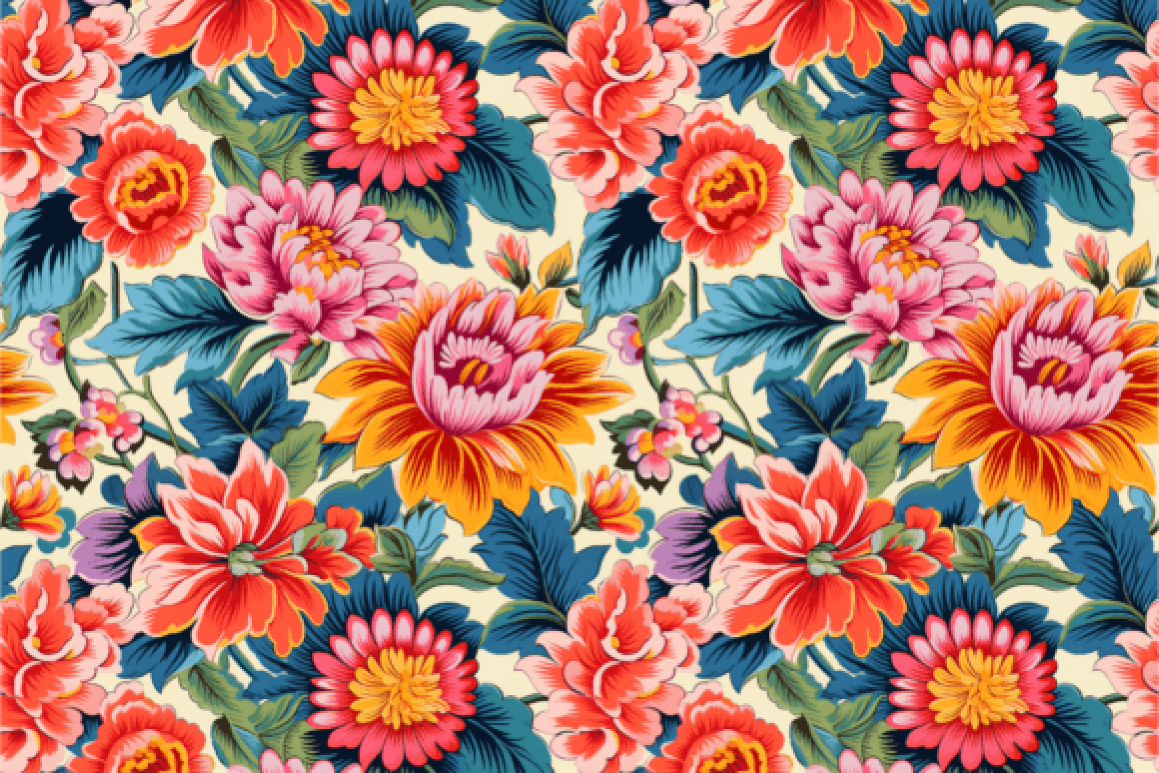 Retro Floral Seamless Digital Paper