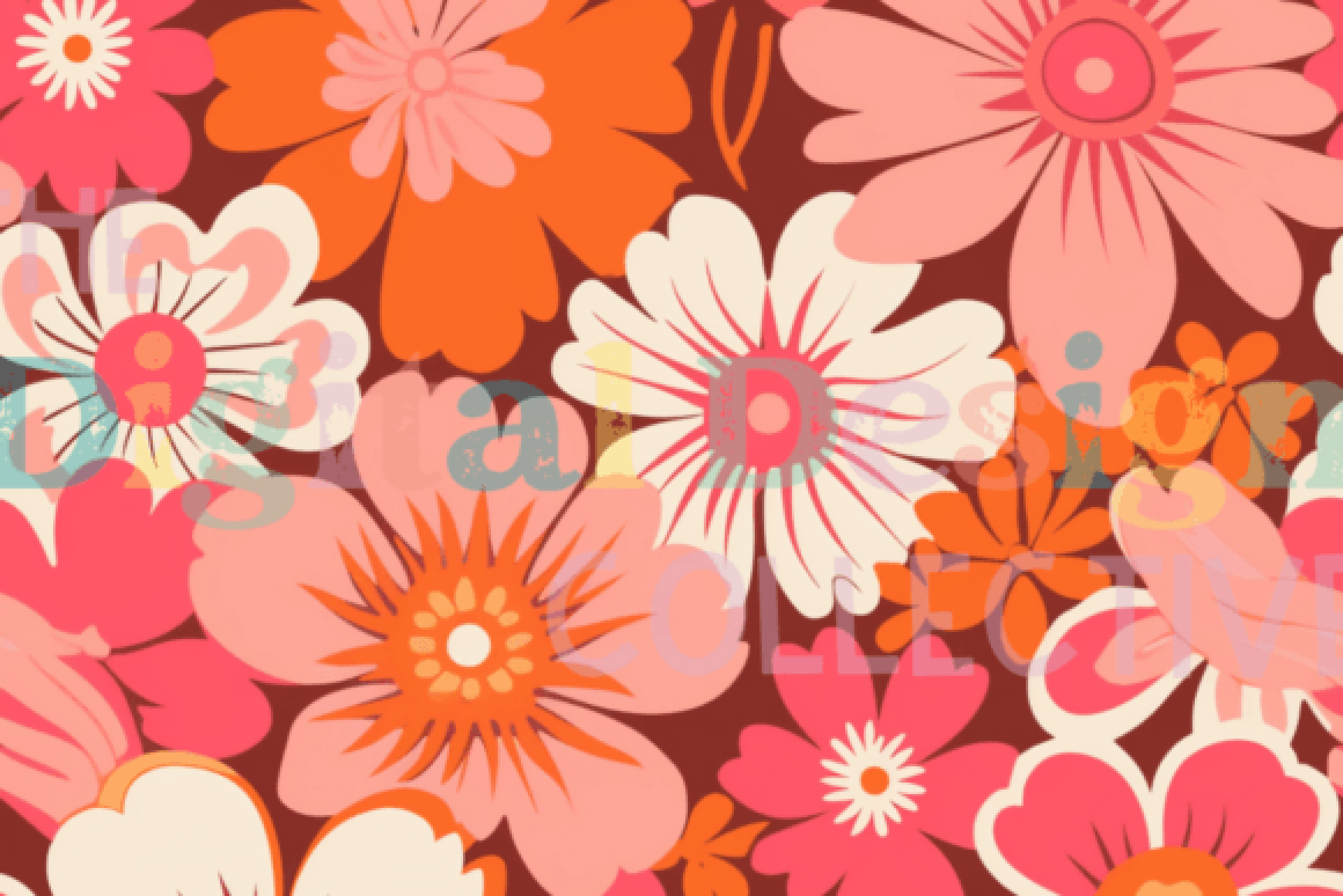 Retro Groovy Pink Flowers Seamless Digital Paper