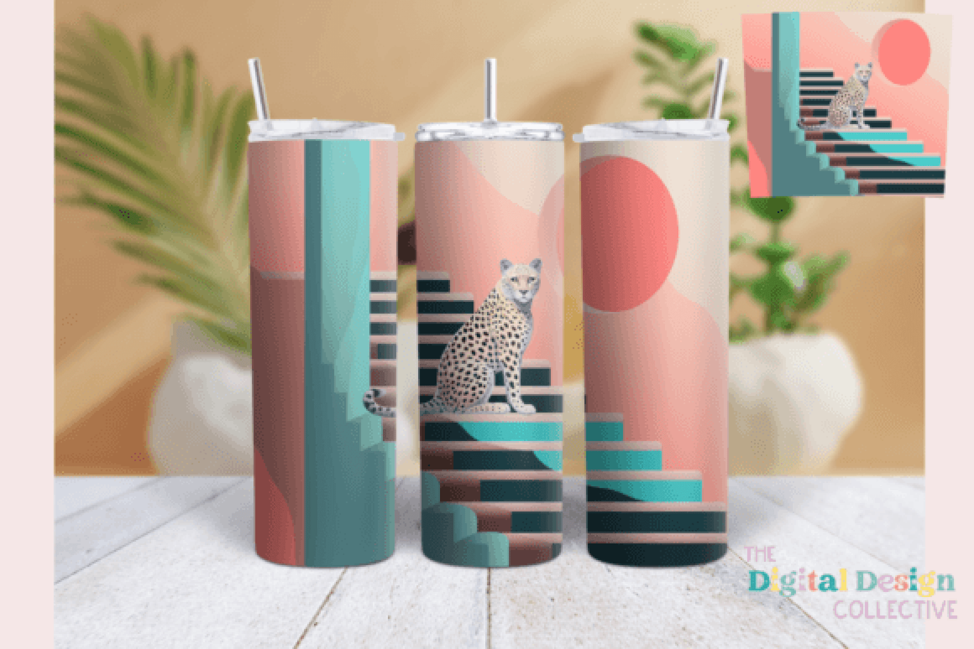 Midcentury Blue Leopard Tumbler Wrap Bundle - CraftNest - Digital Crafting and Art