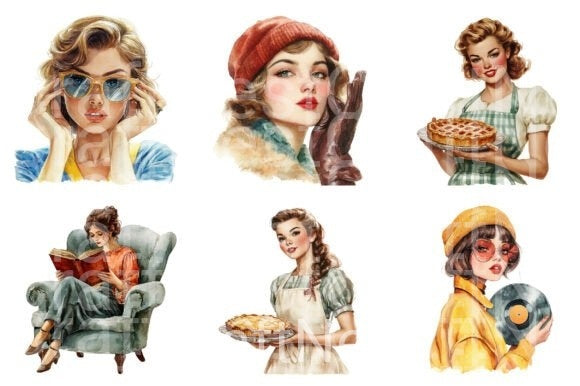 Retro Pin Up Girl PNGs: Vintage Women Clipart Bundle - CraftNest - Digital Crafting and Art